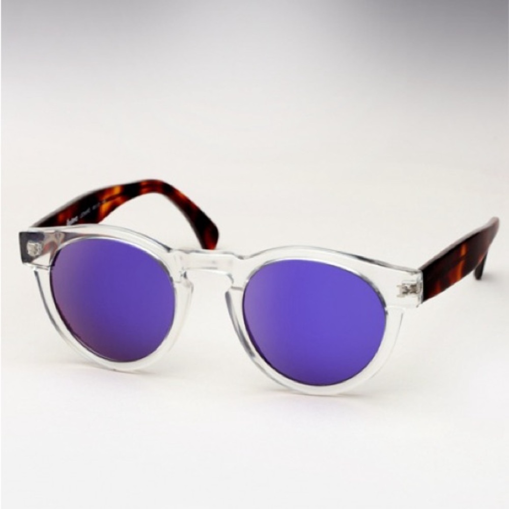 Illesteva Clear Havana with Purple Lens Leonard Sunglasses - New in Box